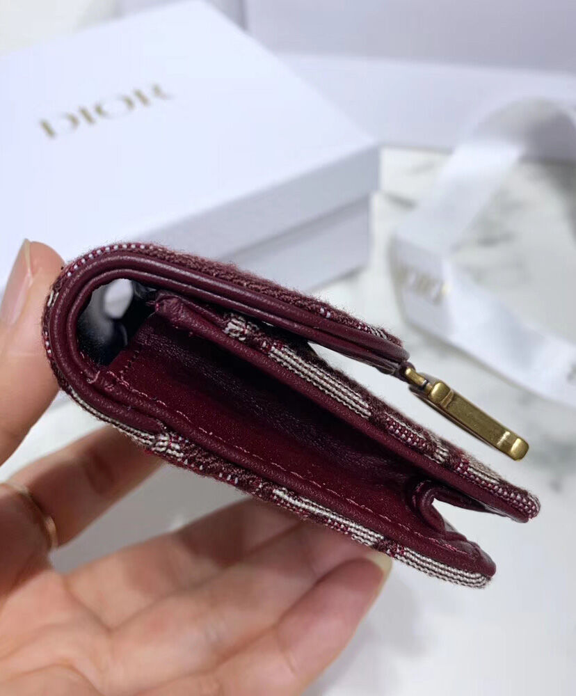 Christian Dior Oblique Saddle Canvas Wallet Red